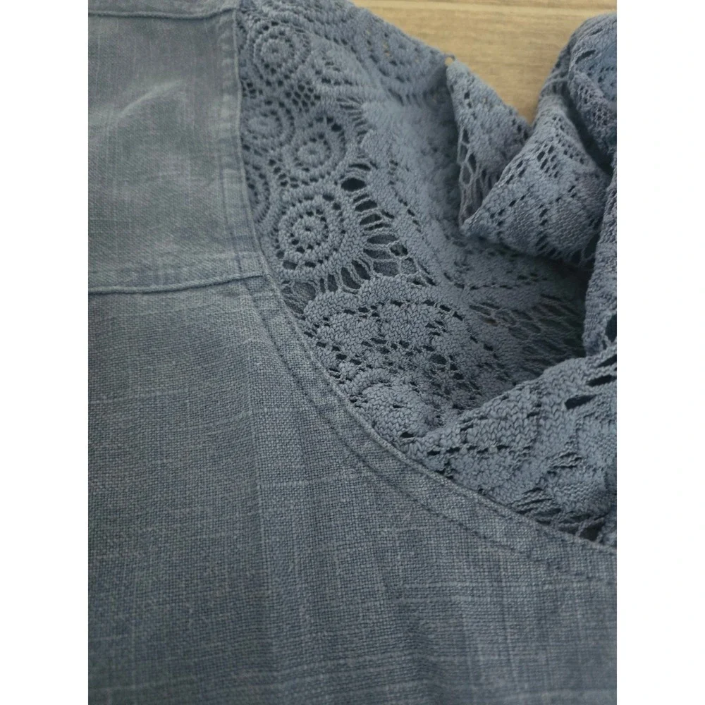 Soft Surroundings Blue Linen Blend Jacket Crochet Lace Sleeve XL 2GC90